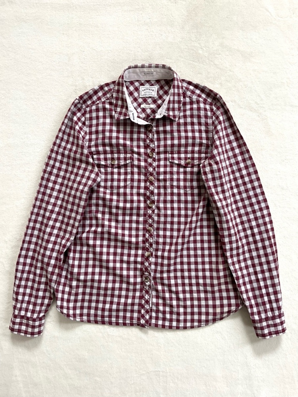 Fat Face Red White Gingham Button Down Shirt Cotton Plaid Classic Fit Small